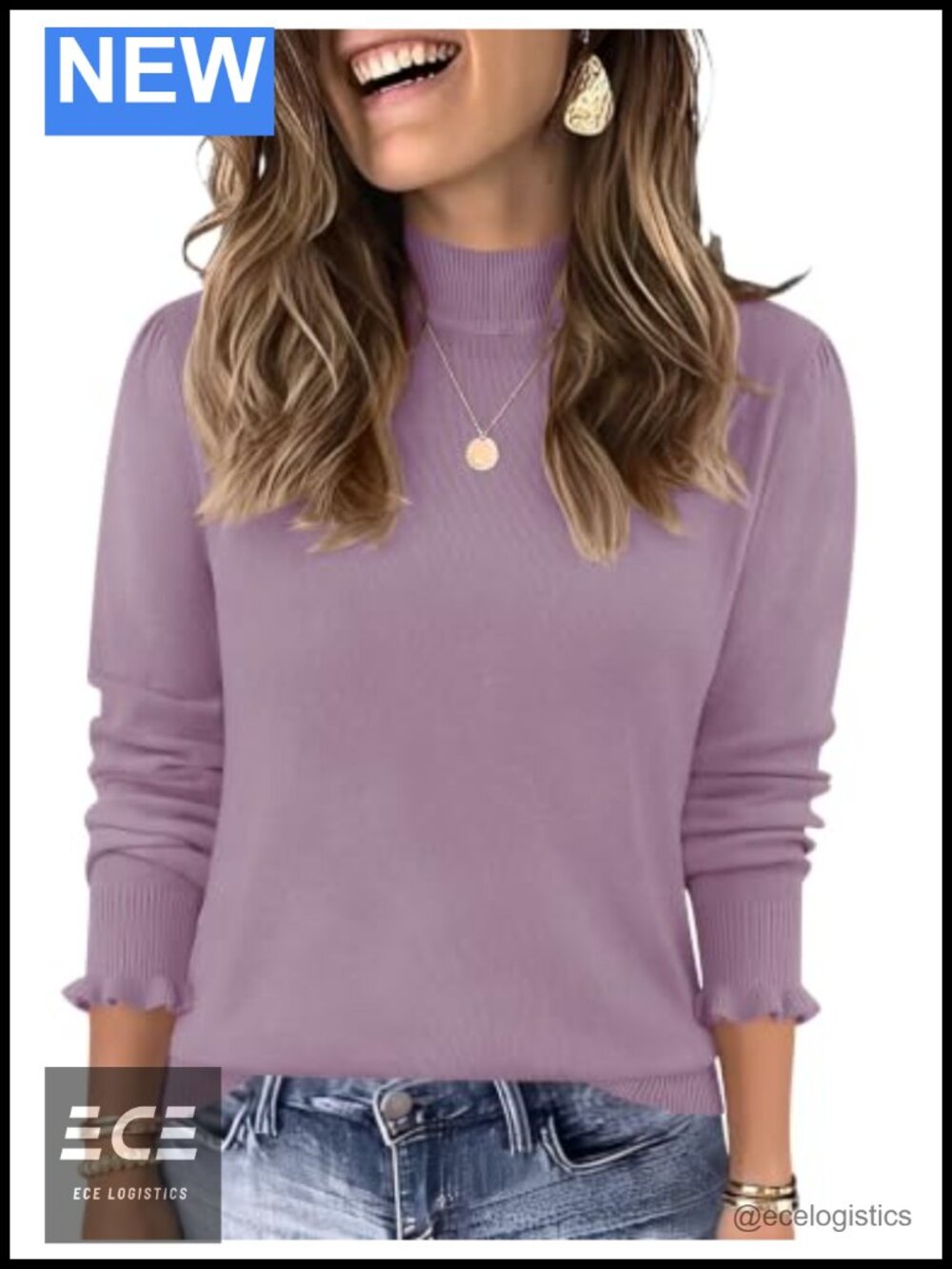 Wool Blend Mock Neck Long Sleeve Knit Sweater Pullover